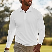 billiga Klassisk pikétröja för män-Herr Våffelpikétröjor Golftröja Ledigt Helgdag Klassisk Långärmad Mode Bekväm Ensfärgat Knapp Fram Button-Down Vår &amp; Höst Normal Svart Vit Grå Våffelpikétröjor