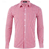 cheap Men&#039;s Button Up Shirts-Men&#039;s Shirt Dress Shirt Button Up Shirt Plaid Wedding Party Black Pink Red Brown Long Sleeve Lapel Spring &amp;  Fall Clothing Apparel