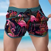 baratos Animais &amp; Aves-Homens Animal Flamingo Tropical Shorts de Natação Bermuda de Surf Calção de Banho Cintura Média Moda Designer Surf Feriado Praia Bolsos Com Cordão Cintura elástica Designer Roupa