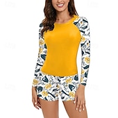 halpa Ihottumavartiot-Naisten Rashguard-uimapuku UV-aurinkosuojaus UPF50+ Kevyt Pitkähihainen Spandex Uima-asut Uimapuku 2-osainen Uinti Lainelautailu Hiekkaranta Vesiurheilu Kukat Kesä Kevät Syksy