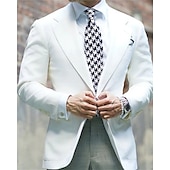 Men's Graduation Blazer Business Cocktail Party Wedding Party Fashion Casual Spring &  Fall Polyester Solid Color Pocket Buttons Comfortable Single Breasted Blazer White3