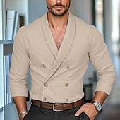 billiga Business Casual-Herr Skjorta linneskjorta Sommarskjorta Arbetsskjortor Ensfärgat Formell Arbete Vit Marinblå Kaki Långärmad Sjal Vår &amp; Höst Många årstider Kläder Knappar