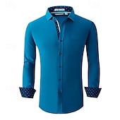 preiswerte Button-Down-Hemden für Herren-Herren Hemd Oberhemd Knopfhemd Glatt Hochzeit Party Schwarz Weiß Rosa Wein Langarm Kargen Frühling &amp; Herbst Bekleidung