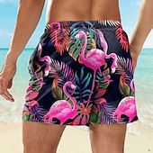  Herren Flamingo Tropische Blumen Badehosen Badeshorts Boardshorts Mittlere Taille Streetwear Hawaiianisch Lässig Täglich Ferien Tasche Kordelzug Elastischer Bund Designer Bekleidung