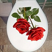billige Dekorative veggklistremerker-rød rose romantisk toalettklistremerke, dekorativt klistremerke på badet toalettsete, dekorativt veggklistremerke på badet, baderomsdekorasjon, hjemmedekorasjon