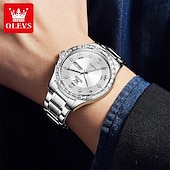 economico Orologi al quarzo-olevs marchio acciaio cinturino orologio da uomo business luminoso doppio calendario semplice orologio al quarzo impermeabile sportivo moda orologio da polso da uomo strass