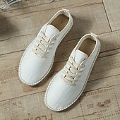 economico Sneakers da uomo-scarpe espadrillas da uomo in tela beige con lacci e suola in corda di juta – comode calzature estive casual