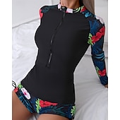 halpa Ihottumavartiot-Naisten Rashguard-uimapuku Kevyt Pitkähihainen Uima-asut Uimapuku 2-osainen Etuvetoketju Uinti Lainelautailu Hiekkaranta Vesiurheilu Kukat Tilkkutäkki Painettu Kesä Kevät Syksy