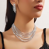 abordables Parures de Bijoux-Ensembles de bijoux pour mariée 1 ensemble cristal à franges 1 collier boucles d&#039;oreilles bijoux de luxe élégants pour femmes ensemble de bijoux pendentif pour mariage fête anniversaire