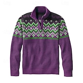 cheap Men&#039;s Pullover Sweater-Men&#039;s Pullover Sweater Jumper Knit Sweater Quarter Zip Pullover Sweater Ribbed Waffle Knit Regular Tops Knitted Argyle Quarter Zip Fashion Basic Vacation Daily Wear Clothing Apparel Fall &amp; Winter
