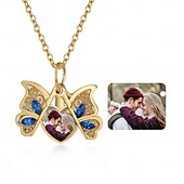 abordables Para mujeres-Collar de corazón en forma de mariposa personalizado el mejor regalo para mamá – Regalo de joyería de foto para mujeres ranura de foto oculta regalo ideal para boda o aniversario