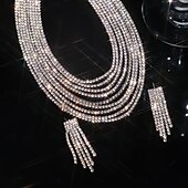 abordables Parures de Bijoux-Ensembles de bijoux pour mariée 1 ensemble cristal à franges 1 collier boucles d&#039;oreilles bijoux de luxe élégants pour femmes ensemble de bijoux pendentif pour mariage fête anniversaire