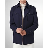 baratos Trench coat masculino-Homens Jaqueta de inverno gótica Peacoat Férias Diário Outono &amp; inverno Poliéster Térmico / Quente Vestível agasalhos Roupa Moda Clássico Tecido Bolsos Lapela Não Trespassado