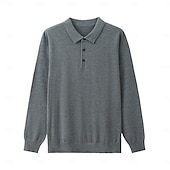 olcso Férfi Elite Polo-férfi gyapjú üzleti hétköznapi hajtóka hosszú ujjú modern formális egyszínű gombos tavaszi ősz világoskék fekete sötétkék kék sötétszürke bézs