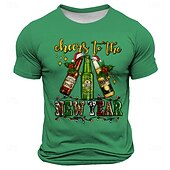 billiga T-shirts med 3D-tryck till herrar-Nyår Herr Oktoberfestöl T-shirt Kortärmad T-shirt 3D-tryck Rund hals Skjorta Mode Fritids- Gata Utomhussport Dagligen Svart Blå Röd Sommar Vår Kläder S M L XL XXL XXXL