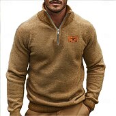 preiswerte Bedruckte Pullover für Herren-Herren Pullover Zip Pullover Reißverschluss Polo-Pullover Reißverschlusskragen Retro Vintage Brautkleider schlicht Party-Abendgarderobe Täglich Bestickt Gestrickt Warm Langarm Herbst Winter Schwarz