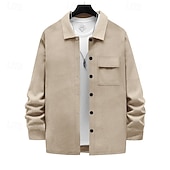 abordables Manteaux &amp; vestes-Homme Chemise Veste Veste de transition Quotidien Résistant à l'usure Avec Poches Jacquard Toutes saisons Uni Occasionnel Revers Régulier Noir Blanche Kaki Gris Claire Gris foncé Veste