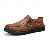 preiswerte Herrenpantoletten &amp; -slipper-Braune Slipper aus Kunstleder für Herren mit seitlichem Reißverschluss und handgenähten Details – bequeme Freizeitschuhe für die Arbeit, Reisen und den Alltag