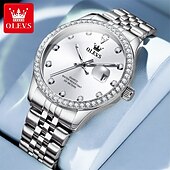 levne Quartz hodinky-nové olevs značka olevs prvotřídní business s diamanty pánské hodinky svítící kalendář ocelový pásek jednoduchá móda pro volný čas quartzové hodinky voděodolné sportovní pánské náramkové hodinky