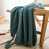 cheap Blankets &amp; Throws-Fringed Ribbed Knit Blanket Solid Color Throw for Bed and Sofa Stylish and Cozy Design Perfect for Lazy Days, Fashionable Shawls, or Home Textiles Soft and Comfortable for Year-Round Use