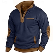 baratos Suéteres básicos-Homens Moletom Waffle Moletom com zíper Estacionar Preto Azul Marinha Meio Zíper Tecido Bolsos Trabalho Desportos e Ar livre Casual Poliéster Ativo Vintage Legal Primavera Outono Roupa Moletons