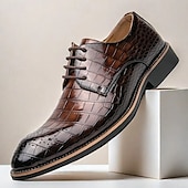 economico Formale-scarpe oxford da uomo in similpelle con motivo coccodrillo nero - calzature formali classiche con lacci per lavoro e occasioni speciali