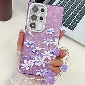 Недорогие Чехлы для Samsung-телефон Кейс для Назначение SSamsung Galaxy S24 Ultra S24 Plus S24 S24 ФЭ S23 Ultra А55 А35 А25 А15 5Г S25 Ультра Кейс на заднюю панель с ремешком на запястье Защита от удара Ретро ТПУ ПК