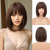 cheap Synthetic Trendy Wigs-Bob Wig with Bangs Short  Wig for Women, Cosplay Wig Easy to Wear, Straight Bob Wig for White Women, Synthetic Wig for Everyday, Party and Halloween