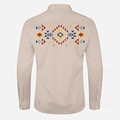 economico camicie western da uomo-Per uomo Etnico Camicia occidentale Camicia da cowboy Manica lunga Occidentale Informale Primavera Autunno Collo ripiegabile Abbottonare Beige