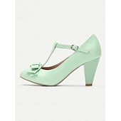 voordelige Jaren 50-dames mintgroene t-band mary jane hakken met strikdetail - vintage stijl pumps voor feesten en formele gelegenheden