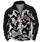 cheap Men&#039;s 3D Sweatshirts-Men&#039;s Cow Print Sweatshirt Sweatshirt Long Sleeve Sweatshirt Stand Collar Quarter Zip Fashion Print Streetwear Zip Up Summer Fall Winter