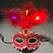 economico Luci decorative-maschera luminosa a led di carnevale con piume mezza faccia maschera da principessa maschera per gli occhi festa decorazione regalo 1 pz