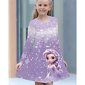 halpa 3D sarjakuva lipasto-Tyttöjen 3D Kuvitettu Piirretty Lumihiutale Mekko Pitkähihainen Kesä Kevät Loma Päivittäin Pyhäpäivä Prinsessa Kaunis Makea Lapset 4-12 vuotta Rento mekko A linjainen mekko Polvipituinen Normaali