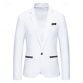 preiswerte Herren Klassische Blazer-Herren Blazer Sakko Geschäft Cocktailparty Hochzeitsfeier Modisch Brautkleider schlicht Frühling &amp; Herbst Baumwollmischung Farbblock Patchwork Knopf Komfortabel Einreihiger Verschluss Blazer Schwarz