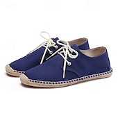baratos Ténis para Homem-sapatos masculinos de lona azul espadrille com cadarço e sola de corda de juta – calçados casuais confortáveis de verão