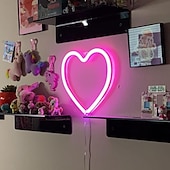 economico Lampade neon LED-luce al neon a forma di cuore rosa - led per San Valentino &amp;decorazione per feste perfetta per la stanza delle ragazze, dormitorio, decorazione per la casa per l&#039;anniversario di matrimonio