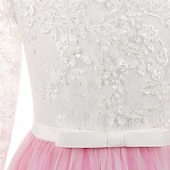 baratos Vestidos de Menina das Flores-Vestido para Meninas das Flores Crianças Para Meninas Vestido de princesa Espetáculo Casamento Festa Elegante Lindo Com Transparência Flor Manga Longa Gola Redonda Branco Rosa 4 anos +