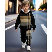 billiga Pojkens 3D Vision &amp; Geometri-Pojkar 3D Grafisk Huvtröja &amp; träningsbyxor Set Sportdräkt Träningsoveraller Långärmad Vår Höst Dagligen Grundläggande Ledigt Barn 4-12 år Huva Utomhus Semester Sport Skräddarsydd passform