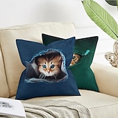 billiga djurstil-dekorativt kuddfodral söt kattunge peekaboo grafisk 1 st mjukt fyrkantigt kuddfodral örngott för sovrum vardagsrum soffa soffstol