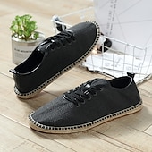economico Sneakers da uomo-scarpe espadrillas da uomo in tela beige con lacci e suola in corda di juta – comode calzature estive casual