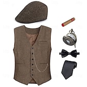 levne oblečení-Retro Řvoucí 20s 20. léta 20. století Úbory Vesta Gentleman Gangster Maškarní kostým Pánské předvečer Všech svatých Karneval Nový rok Karneval Večírek Plesová maškaráda Dospělé Nákrčník Vesta Více