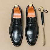 cheap Semi-Formal-Men&#039;s Black and White Faux Leather Loafers with Cut-Out Strap Detail - Elegant Slip-On Shoes for Formal and Business Attire