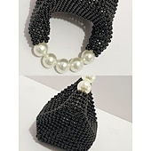 economico Clutch e borsette da sera-borsa da donna con perline finte e grande manico in perle, elegante pochette da sera per matrimoni, feste ed eventi formali nero argento beige