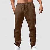 baratos Clássico-Homens Calças de linho Calças Calça verão Calças de gaze Com Cordão Cintura elástica Bolso frontal Tecido Conforto Respirável Comprimento total Casual Diário Feriado Moda Estilo Clássico ダークカーキ Preto