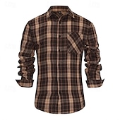 economico camicia da uomo con bottoni-Per uomo Camicia Camicia Estiva Camicia casual Camicia da Spiaggia Camicia con Bottoni Camicie a quadri Caffè Manica Lunga Plaid Bavero Vacanza Camicia hawaiana Bottonato Abbigliamento Moda Casual