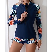 halpa Ihottumavartiot-Naisten Rashguard-uimapuku Kevyt Pitkähihainen Uima-asut Uimapuku 2-osainen Etuvetoketju Uinti Lainelautailu Hiekkaranta Vesiurheilu Kukat Tilkkutäkki Painettu Kesä Kevät Syksy