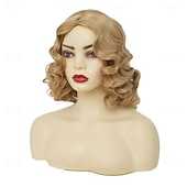 abordables Perruques historiques-Perruques ondulations au doigt blondes pour femmes perruque naturelle synthétique résistante à la chaleur cheveux de flapper longueur moyenne partie latérale pour fête vintage quotidienne Halloween