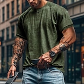 cheap Casual Henley Tee-Men&#039;s Henley Shirt Tee Short Sleeve Solid Color Plain Distressed Buttons Washed Henley Outdoor Casual Daily Summer Spring &amp;  Fall Black Gray Navy Blue Henley T-Shirt