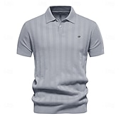 cheap Men&#039;s Elite Polo-Men&#039;s Business Casual Lapel Button Short Sleeve Vintage Fashion Solid Color Vertical Stripes Buttons All Seasons Black Bronze Light Grey Beige