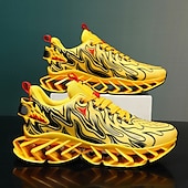 economico Sneakers da uomo-sneakers da uomo verde neon con fiamme, design audace a onde con tomaia traspirante e suola ammortizzata, perfette per lo streetwear e uno stile di vita attivo